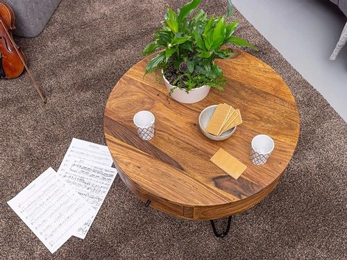 Mały okrągły stolik kawowy w kolorze brązowym na Arena.pl