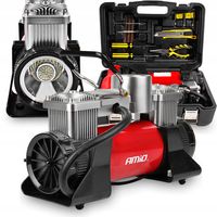 Kompresor Metalowy Dwutłokowy Z Manometrem 12V Zestaw Naprawczy Do Kół Opon