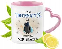 Kubek Dla Informatyka Różowy Z Uszkiem W Kształcie Serca Na Prezent Na Kawę