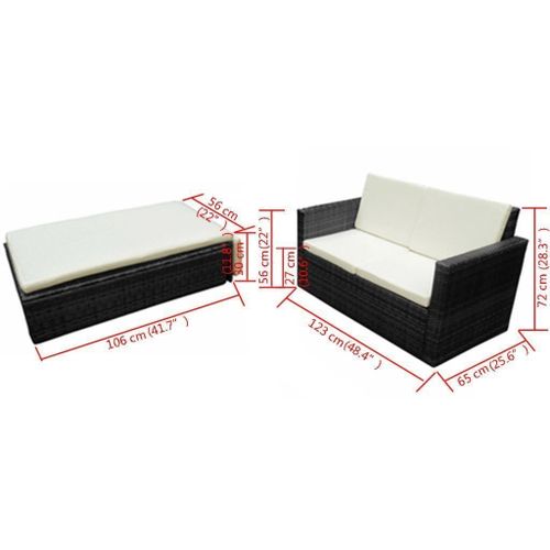 MEBLE DO OGRODU RATTAN SOFA STOŁEK PODUSZKI CZARNE na Arena.pl