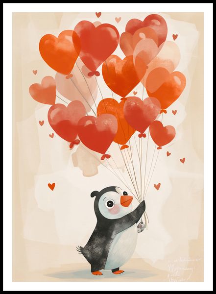 Plakat 64x90cm Pingwinek z Balonami zdjęcie 3
