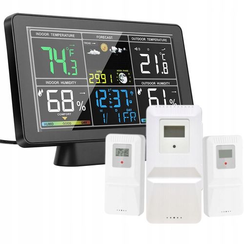 STACJA POGODY BEZPRZEWODOWA HIGROMETR TERMOMETR CIŚNIENIE 3 CZUJNIKI hPa na Arena.pl