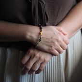 Bransoletka różaniec na gumce - Bronzyt, Zielony Granat, hematyt złocony