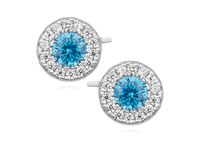 RODOWANE OKRĄGŁE SREBRNE KOLCZYKI BŁĘKIT CYRKONIE