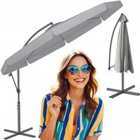 DUŻY PARASOL OGRODOWY Z FALBANĄ SKŁADANY 350x250 cm NA TARAS OGRÓD SZARY