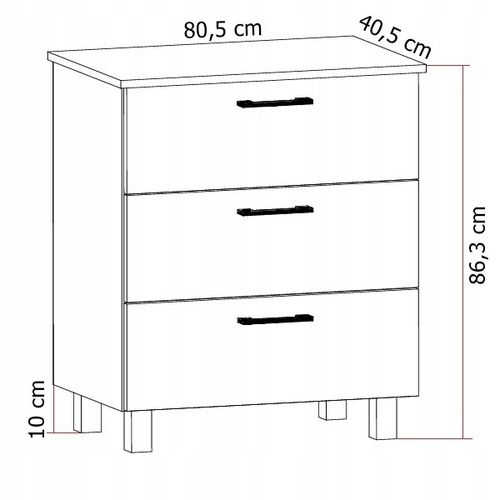 Komoda Nela 80 z 3 szufladami blat 16 biały/dąb craft złoty (W3) na Arena.pl