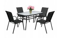 Zestaw mebli ogrodowych stół szklany T25 prostokątny 120x80+ 4 krzesła PATIO do ogrodu na balkon