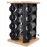 Stojak na przyprawy organizer z 16 słoikami przyprawnik czarny 17,5 x 29 cm