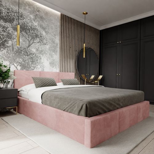 ŁÓŻKO TAPICEROWANE DO SYPIALNI 180x200 ŁÓŻKO PODWÓJNE Z POJEMNIKIEM RÓŻOWE na Arena.pl