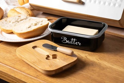 MASELNICZKA MASELNICA STAL NIERDZEWNA DREWNO CZARNY POJEMNIK NA MASŁO na Arena.pl