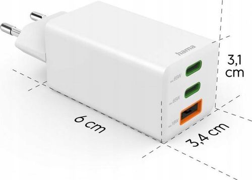 Ładowarka sieciowa HAMA 65W PD USB-C USB-A Biały na Arena.pl