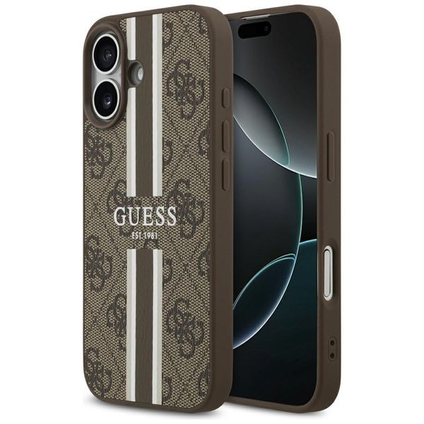 Etui Guess 4G Printed Stripes MagSafe do iPhone 17 brązowy zdjęcie 1