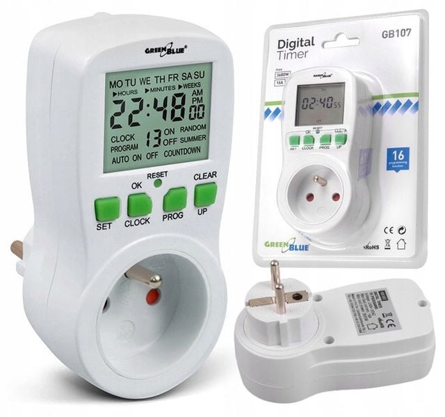 WYLACZNIK BOJLER PROGRAMATOR CZASOWY CYFROWY TIMER 3680W GreenBlue GB107 zdjęcie 1
