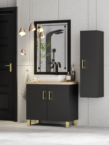 Szafka łazienkowa ROCO 60 czarna z umywalką Lara (W7) na Arena.pl