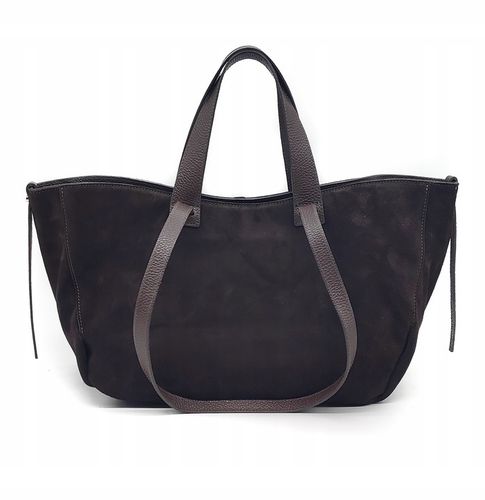 Torebka shopper zamszowa Vera Pelle skóra czekoladowa na Arena.pl