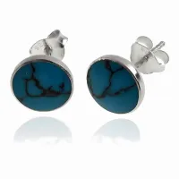 DELIKATNE OKRĄGŁE SREBRNE KOLCZYKI KÓŁKA 8MM WKRĘTKI TURKUS SREBRO 925