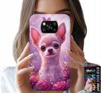 ETUI DO XIAOMI POCO X3 - SŁODKA CHIHUAHUA NA RÓŻOWYM TLE KWIATAMI