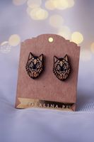 Kolczyki drewniane Wilk geometryczny eco Stal chirurgiczna