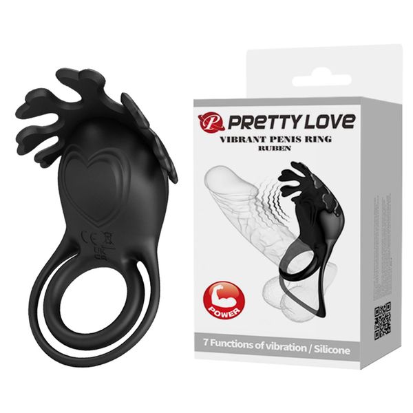 Pretty Love - Vibrant Penis Ring Ruben Black, 7 Vibration Functions zdjęcie 1
