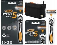 BIC HYBRID 5 FLEX MASZYNKA + 10 WKŁADÓW OSTRZA NOŻYKI ZESTAW KOSMETYCZKA