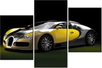 60 90CM OBRAZ 3 ELEM ŻÓŁTE BUGATTI VEYRON ŚCIENNY DRUK PŁÓTNO