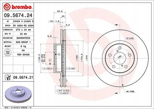 TARCZA HAM PRZOD 276X24 V BREMBO na Arena.pl