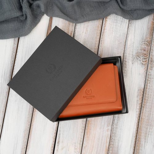 portfel damski skórzany pomarańczowy duży w orientacji poziomej na Arena.pl