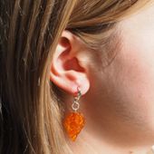 Kolczyki - koniakowy Bursztyn rzeźbione liście i srebro 2