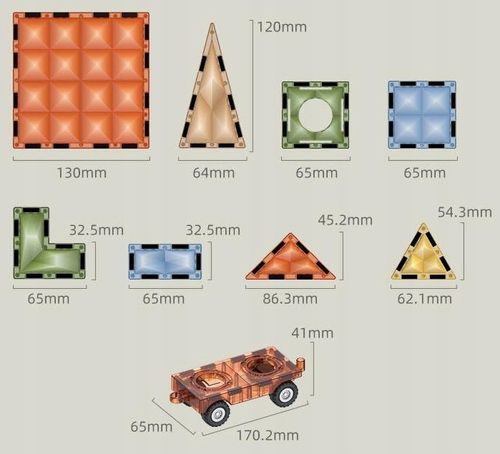 Klocki magnetyczne konstrukcyjne MEGA ZESTAW 100 el. DUŻE ELEMENTY podwozia na Arena.pl