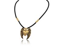 kauczukowy naszyjnik z sercem, z czarno złotymi skrzydłami (c24/lat/26/1au)