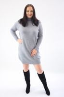 Popielata Sweterkowa Sukienka Midi z Golfem UNI