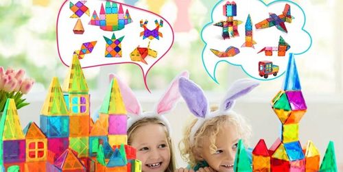 Klocki magnetyczne PANELE KONSTRUKCYJNE edukacyjne kolorowe 3D zestaw 128el na Arena.pl