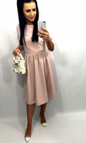 Sukienki Damskie Komunię Chrzciny Wesele Sukienka Elegancka Midi Błękit S na Arena.pl