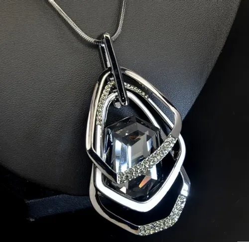 Naszyjnik DŁUGI srebrny łańcuszek kryształ GRAFIT na Arena.pl