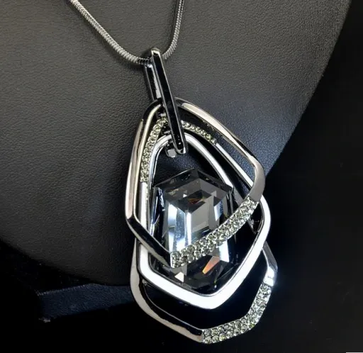 Naszyjnik DŁUGI srebrny łańcuszek kryształ GRAFIT zdjęcie 7