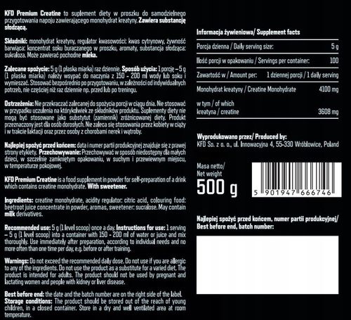 KFD PREMIUM CREATINE - 500 G KREATYNA MONOHYDRAT na Arena.pl