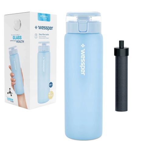 Wessper ActiveMax Clarti Glass Błękitna szklana butelka filtrująca 0,68l na Arena.pl
