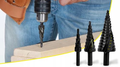 WIERTŁA STOŻKOWE STOPNIOWE DO METALU DREWNA PLASTIKU BLACH ZESTAW na Arena.pl