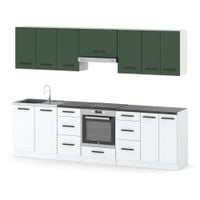 Meble Kuchenne Roma 2.8m Modułowa Kuchnia Butelkowa Zielen Biały Mat
