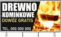 BANER REKLAMOWY OCZKOWANY 100x50cm duży wybór wzorów DREWNO KOMINKOWE
