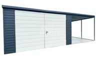 GARAŻ BLASZANY 4m x 6m poziom - wiata 3x6 - spad tył - Brama  - antracyt + biały TS313 4x6