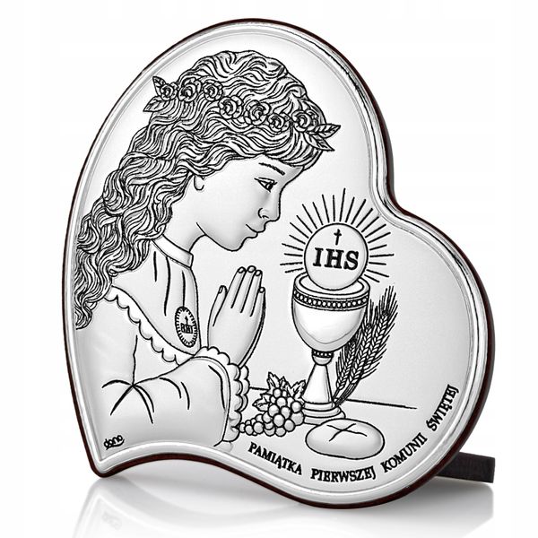 OBRAZEK srebrny pamiątka I KOMUNII GRAWER prezent zdjęcie 2