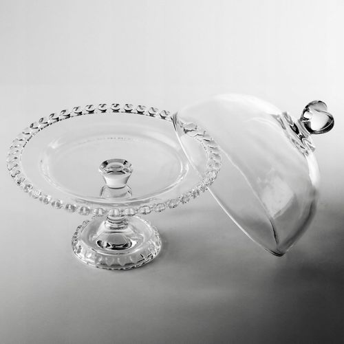 PATERA SZKLANA Z KLOSZEM I NÓŻKĄ 19,5CM NA CIASTO DESER SERY DO SERWOWANIA na Arena.pl
