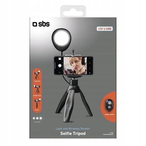 SELFIE STICK TRIPOD SBS LED bezprzewodowy pilot na Arena.pl