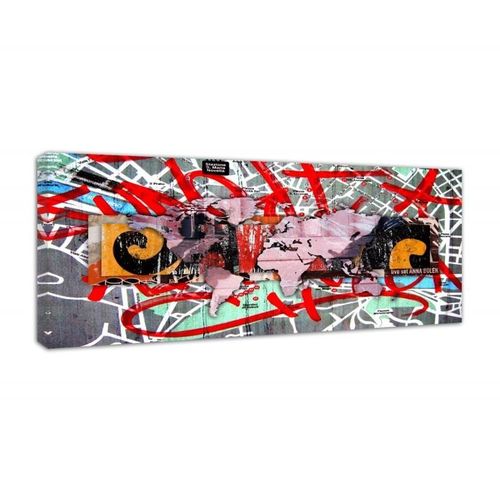 Obraz na płótnie - Canvas, Mapa Świata - graffiti 100x40 na Arena.pl