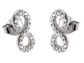 Eleganckie rodowane srebrne kolczyki nieskończoność infinity cyrkonie srebro 925 K2221