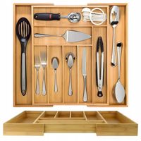 Wkład do Szuflady na Sztućce Organizer Bambusowy Rozsuwany 32,5 - 50 cm