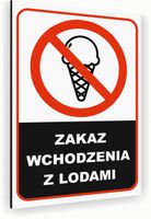 Tabliczka znak informacyjny 30x20 Biała NIE WCHODZIĆ Z LODAMI Dibond