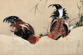 Plakat 45x30cm  Gamecocks, Hokusai Japoński Vintage do Salonu