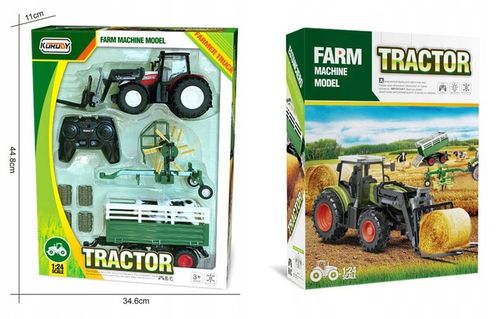 TRAKTOR ZDALNIE STEROWANY PRZYCZEPA ZGRABIARKA MASZYNY 4w1 ZESTAW RC na Arena.pl